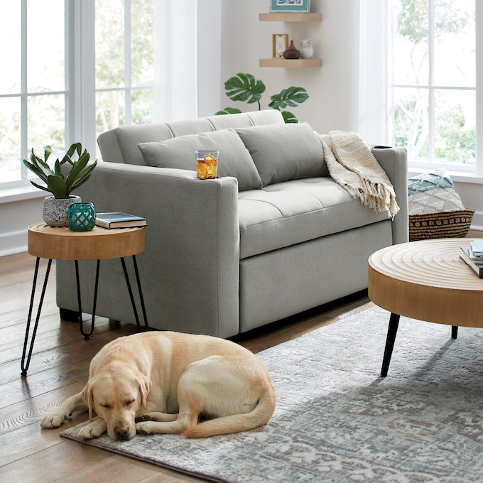 Convertible Loveseat with USB and Cupholders, Gray, large