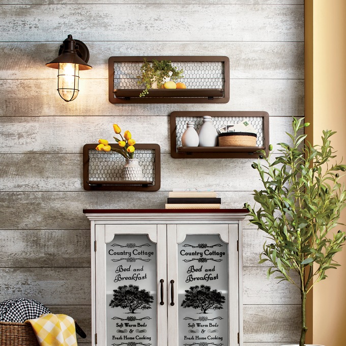 Set of 3 Chicken Wire Wall Shelves, , large