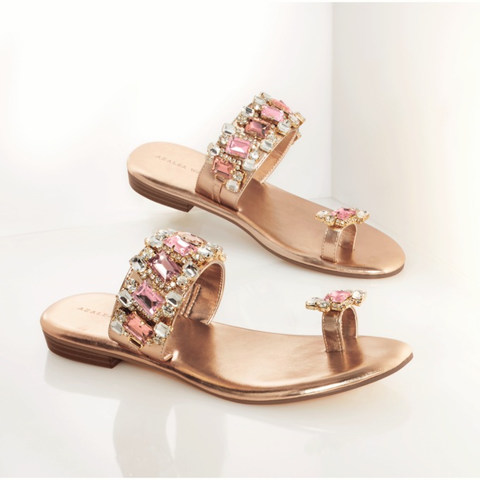 Azalea Wang Belva Rhinestone Toe-Loop Sandal, , large