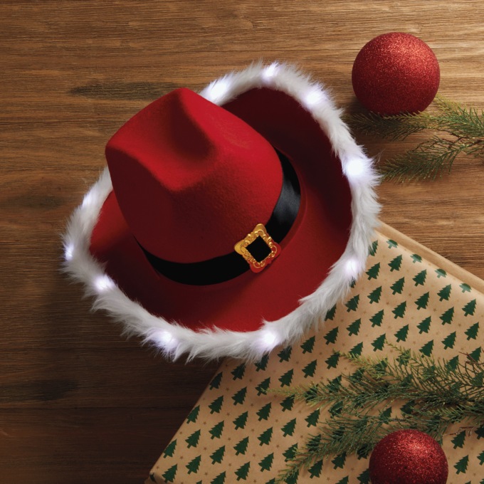 Lit Santa Cowboy Hat, , large