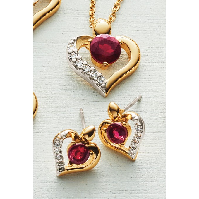 Gemstone Heart Pendant & Earring Set, Garnet, large
