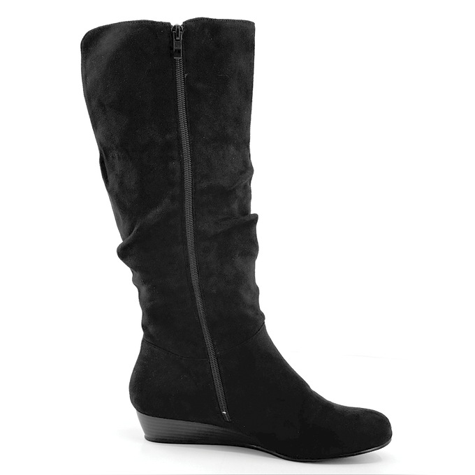 Amanda D'Laurie Tall Scrunch Boot: Rich Faux Suede with 1" Wedge Heel, , large