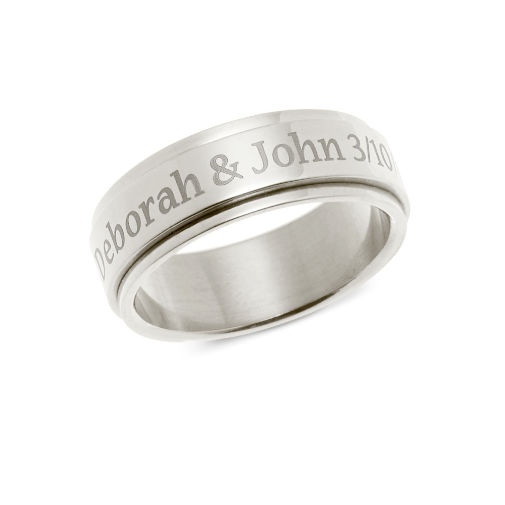 Personalized Message Spinner Ring, Silvertone, large