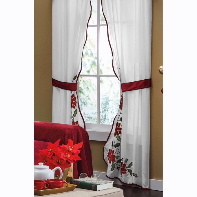Poinsettia Panel Pair with Tiebacks, , large