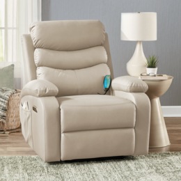 Powered Faux-Leather Recliner with Heat/Massage, , large