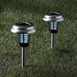 Set of 2 Brookstone Solar-Powered Bug Zapper Pathway Lights, , large