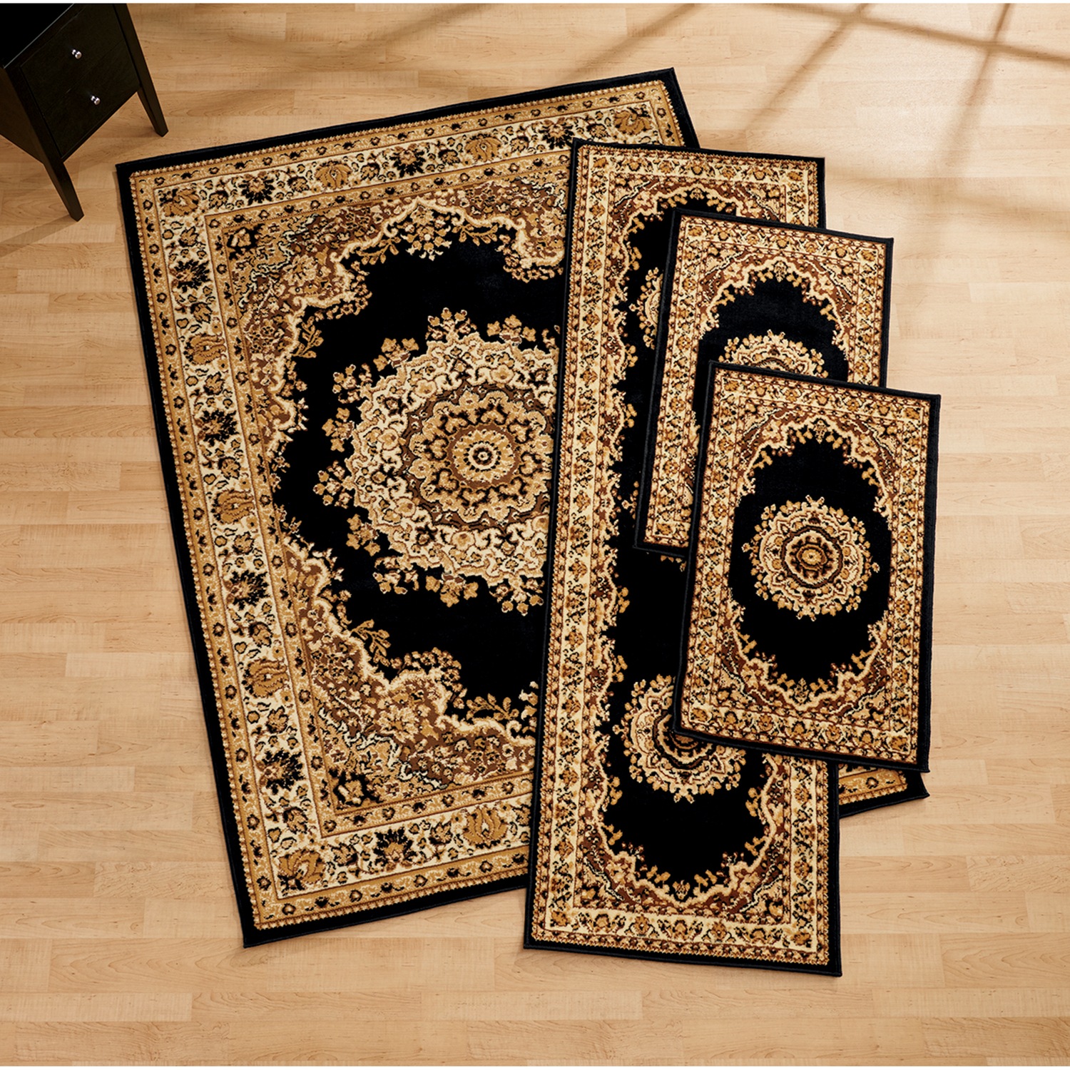 4-Piece Plush Floral Kirman Rug Set with Runner and Mats | Seventh
