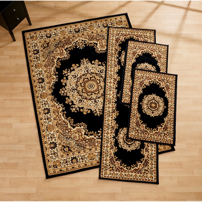 4-Piece Plush Floral Kirman Rug Set with Runner and Mats | Seventh