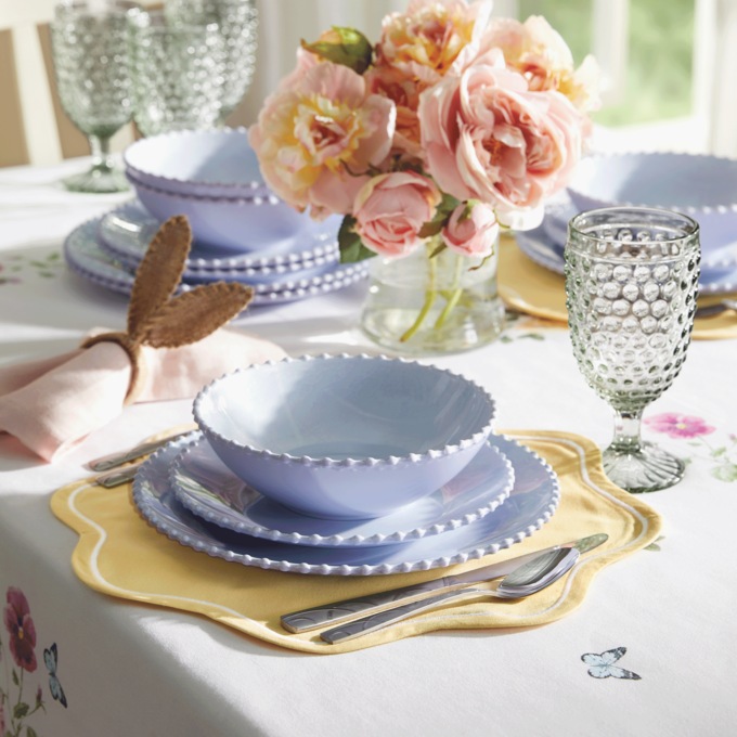 Martha Stewart 12-Piece Beaded Melamine Dinnerware Set, Purple, large