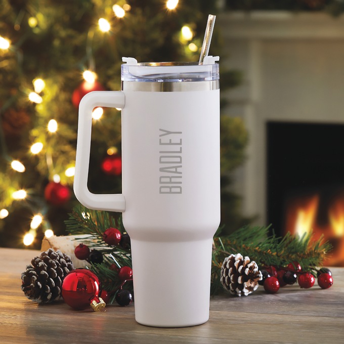 Personalized Block Stainless Steel 40-oz. Travel Mug, , large