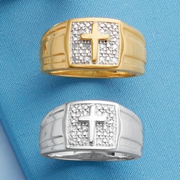 Men&amp;&#35;39;s Diamond Cross Ring, , large