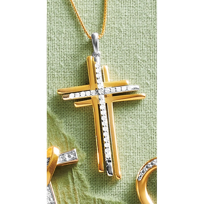 Diamond Two-Tone Tri-Cross Pendant, , large