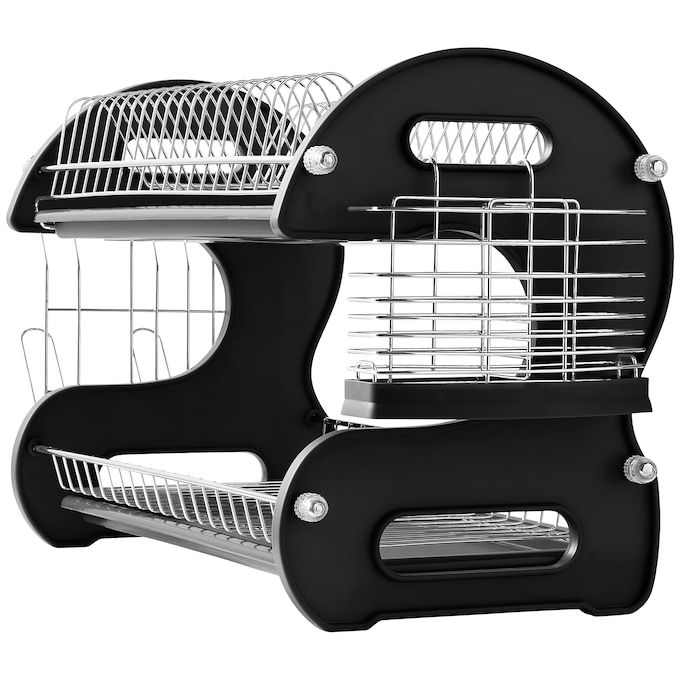 Space-Saving 2-Tier Dish Drying Rack with Utensil Holder, , large