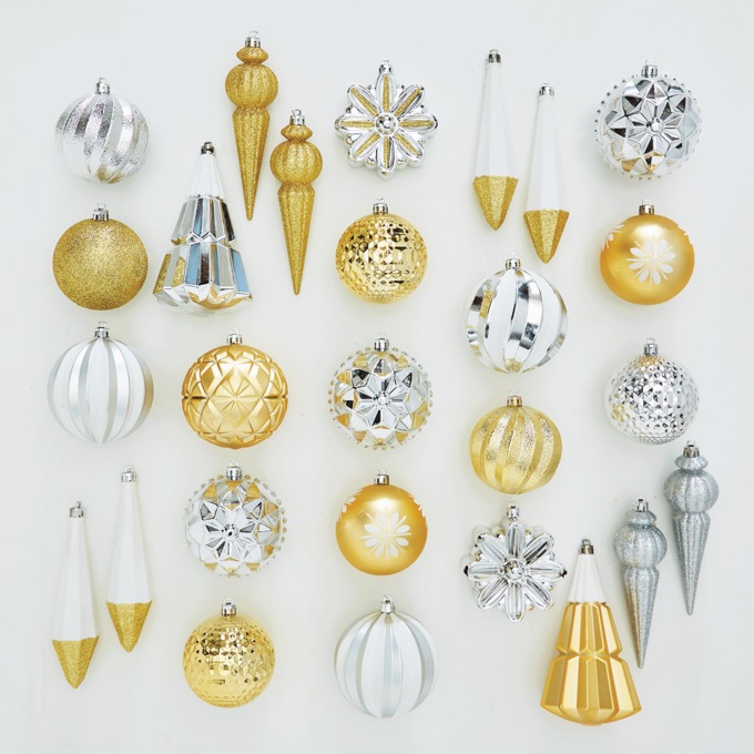 27-Piece Set of Christmas Ornaments, Gold Silver, large