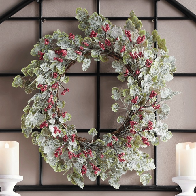 Frosted Mini Grape Leaf Wreath, , large
