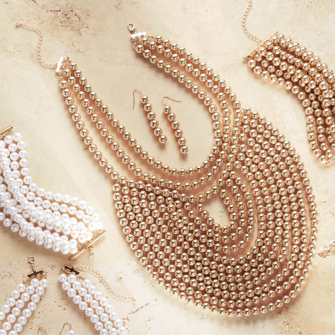 Multi-Strand/Bead Loop Necklace & Earring Set, , large