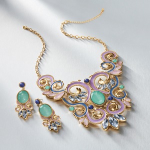 Crystal and Stone Scroll Necklace, , large