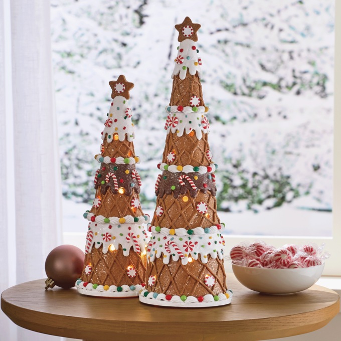 Set of 2 Frosty Gingerbread Trees, , large