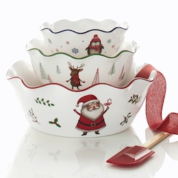 Set of 3 Ruffled Edge Holiday Bowls, , large