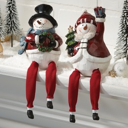Set Of 2 Snowman Shelf Sitters Set Of 2 Snowman Shelf Sitters