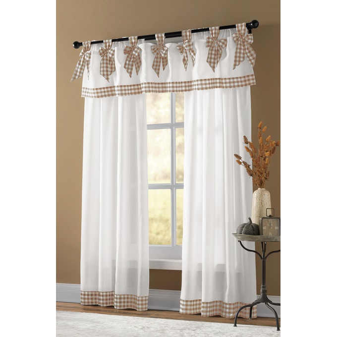 Gingham Trim Valance with Bows, , large