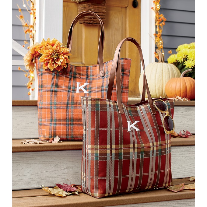 Harvest Plaid Tote, , large