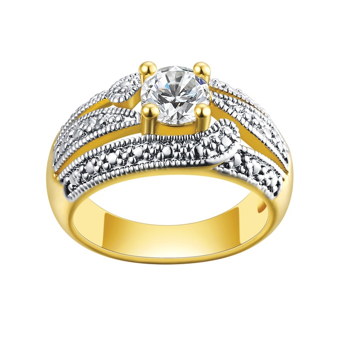 Gem & Diamond-Accented Two-Tone Ring, , large