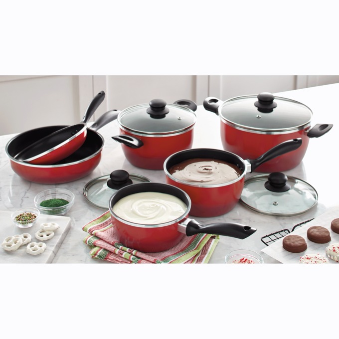 Gradient 10-Piece Aluminum Cookware Set, Red, large