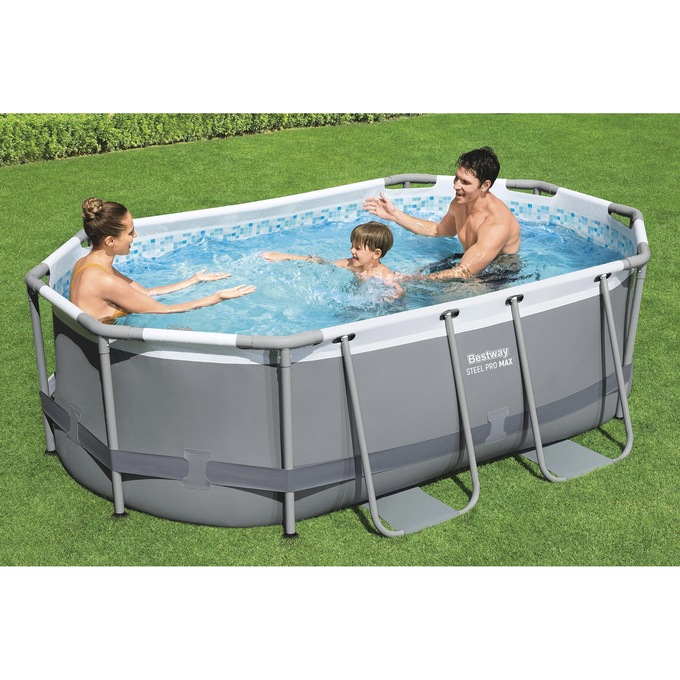 Bestway Steel Pro Max Above Ground Outdoor Swimming Pool Set with Filter Pump, Ladder, and Pool Cover, , large