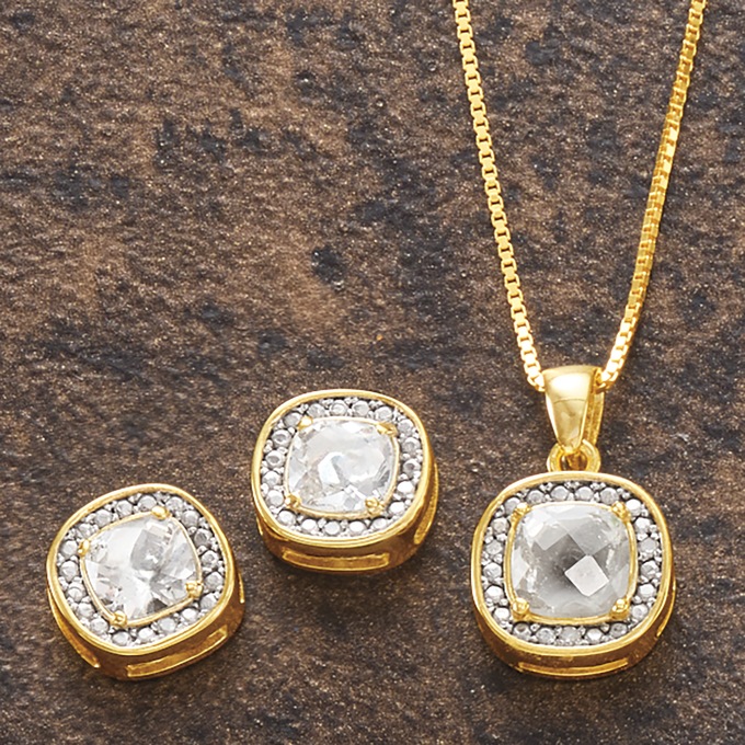 Gemstone/Diamond Shapes Necklace & Earring Set, White Topaz, large