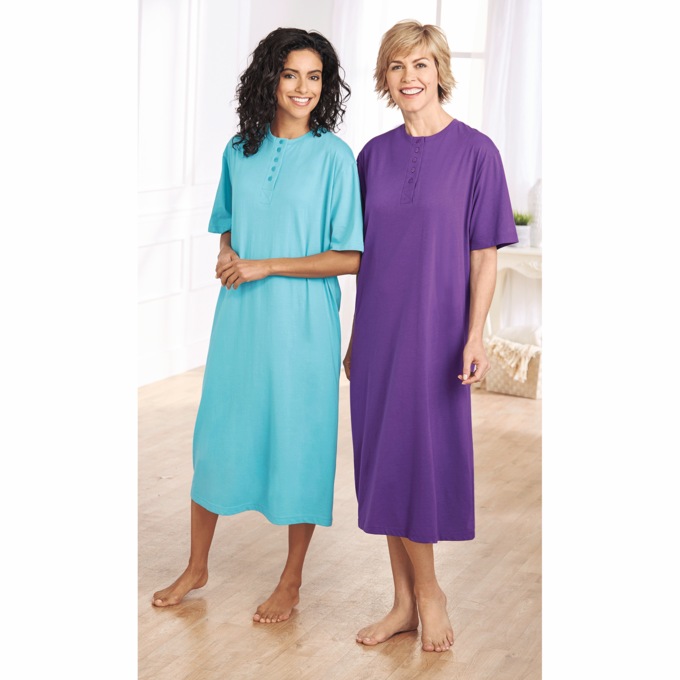 2-Pack Cotton Knit Henley Nightshirts for Women, , large