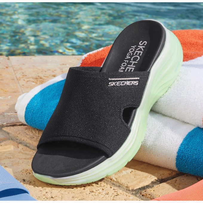 Skechers Women's Vapor Foam Slide, Black/Multi, large