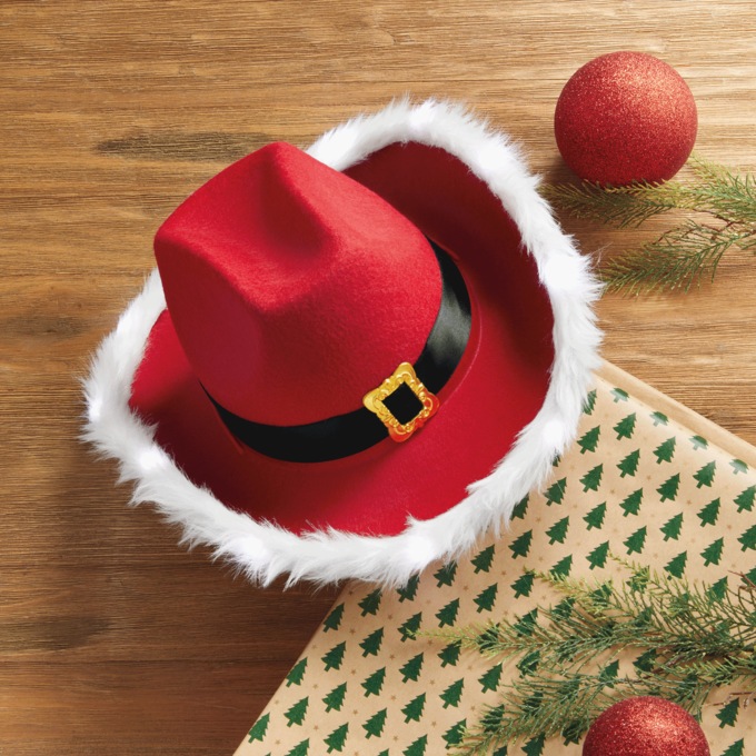 Lit Santa Cowboy Hat, , large