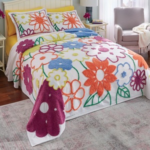 Bright Floral Chenille Bedspread, , large