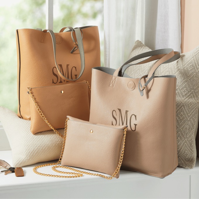 Personalized 2-piece Reversible Tote Set, Gray Taupe, large