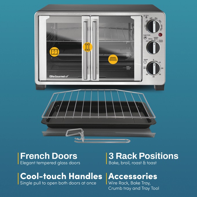 Elite Gourmet Double French Door Toaster Oven, , large