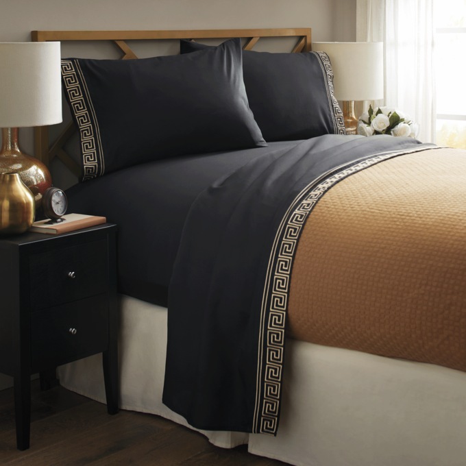 Greek Key Embroidered Microfiber Sheet Set, , large