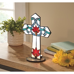 Stained Glass Cross Candleholder, , large