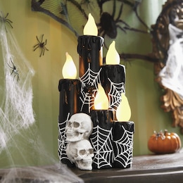Black LED Candles with Skulls &amp; Spiderwebs, , large