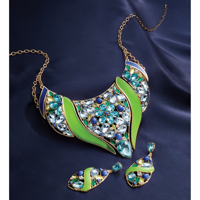 Crystal Floral Enamel Necklace, , large