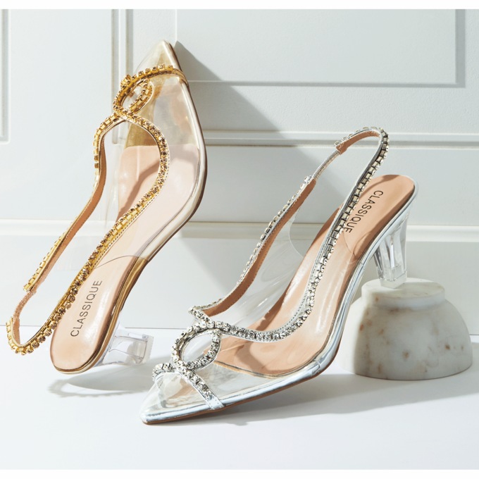 Classique Rhinestone Clear Lucite Pump for Women with Slingback Styling, , large