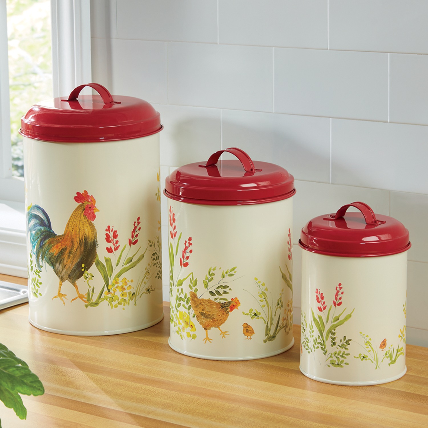 3 Piece Garden Rooster Canister Set By Paula Deen Seventh Avenue