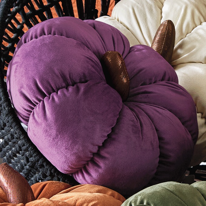 Stuffed Pumpkin Pillow, Purple, large