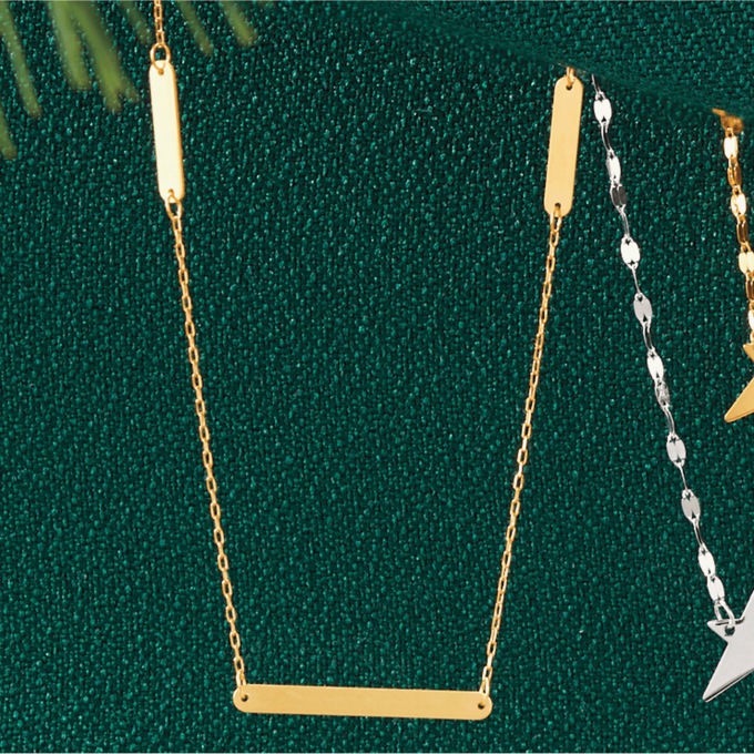 10K Gold Stationary Bar Necklace, , large