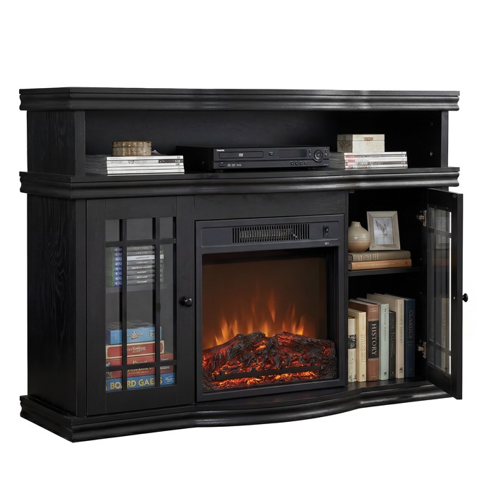 Black Media Fireplace with Remote, , large