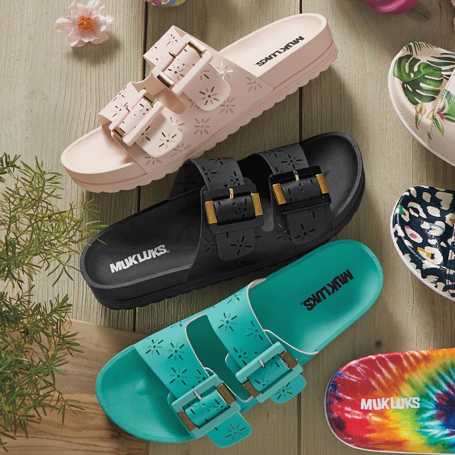 Muk Luks Grand Cayman Slide with Floral Cutouts and Arch Support