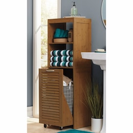 Bamboo-Finish Hamper Cabinet, , large