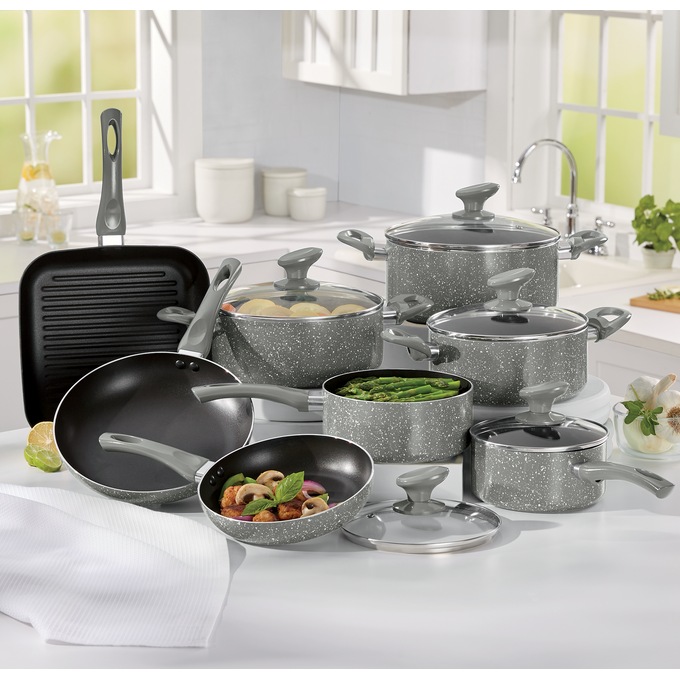 7 Piece Non Stick Aluminum Cookware Set in Granite Grey - none - Bed Bath &  Beyond - 37566819