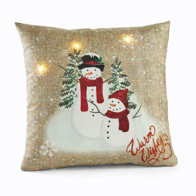 LED Snowman Accent Pillow, , large