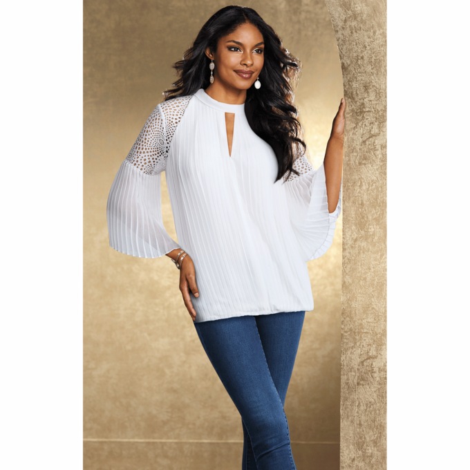 Lindsay Lace Pleated Blouse, , large